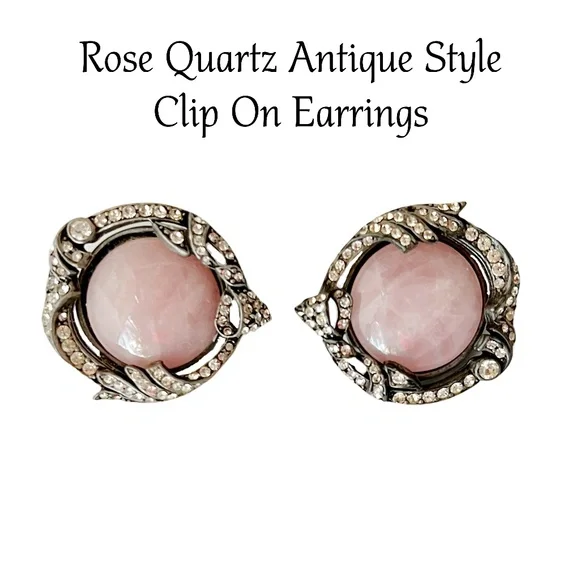Rose Quartz Antique & Bling Clip On Earrings - Picture 1 of 5
